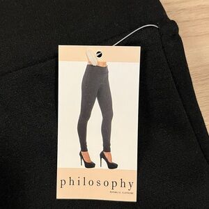 Philosophy Woman’s Black Leggings Size XL wide waist band Rayon Nylon Spandex